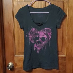 🌞 Black Stranded T-shirt Pink Bleedin Skull Heart